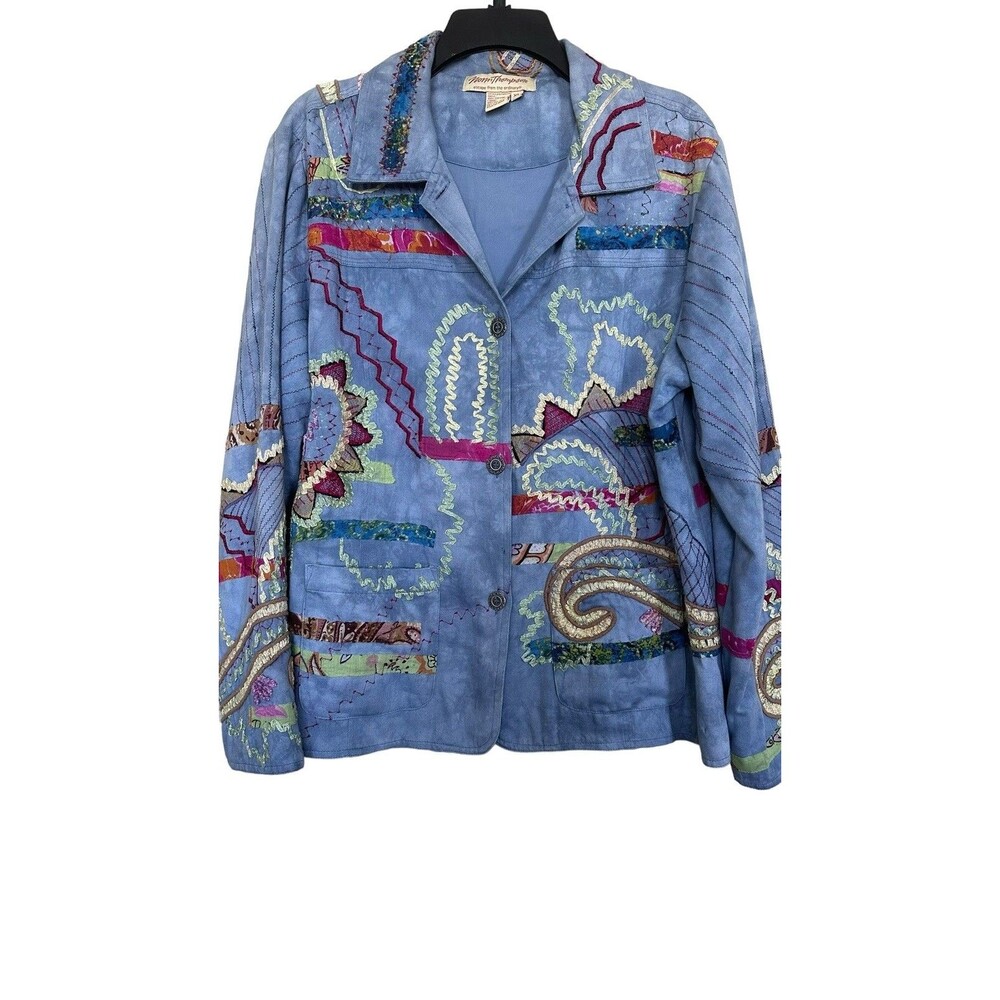 Norm Thompson Women’s Sz XL Embroidered Jacket Fun Pattern Ric Rac Patchwork - Picture 2 of 7